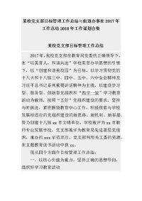 某校党支部目标管理工作总结与街道办事处2017年工作总结2018年工作谋划合集