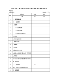 2016年第二批山东省自然科学基金项目资金预算申请表