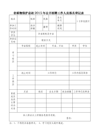 关于省植物保护总站2015年公开招聘工作人员报名登记表