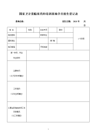 国家卫计委临床药师培训基地学员招生登记表