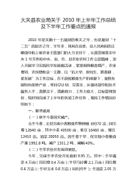 大关县农业局关于2010年上半年工作总结及下半年工作要点的