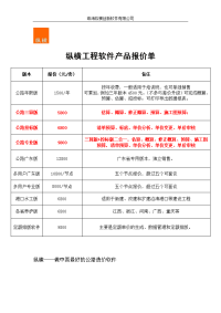 纵横工程软件产品报价单