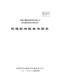 豪鑫再生铅-环境影响报告书-简本-项城市豪鑫金属回收有限公司