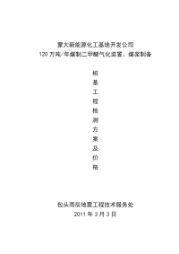 蒙大新能源化工基地开发有限公司120万吨年煤制二甲醚气化装置、煤浆制备桩基工程检测方案及报价