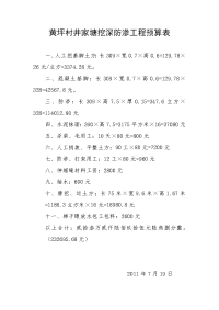 黄坪村井家塘挖深防渗工程预算表1