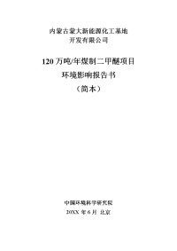 内蒙古蒙大新能源化工基地120万吨年煤制二甲醚项目环境影响报告书