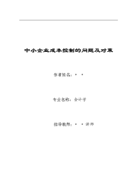 中小企业成本控制的问题及对策