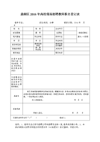 鼎湖区2016年高校现场招聘教师报名登记表