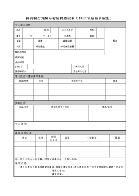 招商银行沈阳分行应聘登记表（2012年应届毕业生）