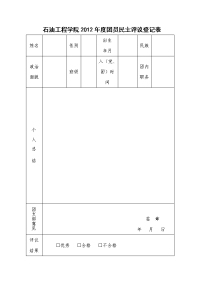 石油工程学院2012年度团员民主评议登记表