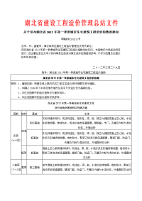 湖北省2012年第一季度城市住宅建筑工程造价指数