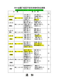 2014届厦门校区毕业生体检时间安排表及体检要求