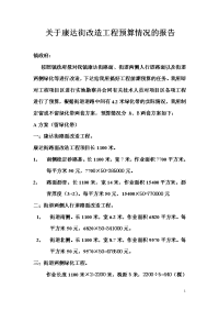 关于康达街改造工程预算情况的报告