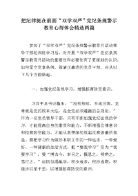 把纪律挺在前面“双学双严”党纪条规警示教育心得体会精选两篇