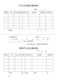 户口迁出登记表存根