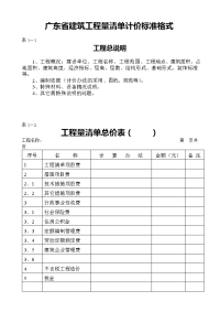 广东省建筑工程量清单计价标准格式