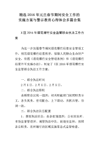 2016年元旦春节期间安全工作的实施方案与警示教育心得体会多篇合集