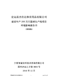 环境影响评价报告公示：定远县杰仕达体育用品建设万只篮球生线环境影响报告书报批稿环评报告