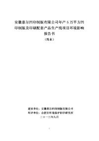 安徽惠尔凹印制版有限公司年产5万平方凹印制版及印刷配套产品生产线项目环境影响报告书简本