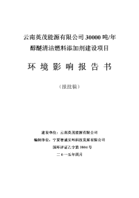 云南英茂能源有限公司30000吨_年醇醚清洁燃料添加剂项目建设项目立项环境影响报告书.doc