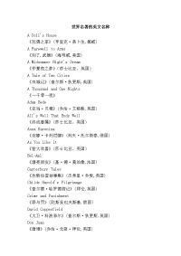 世界名著的英文名称