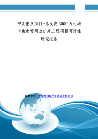 宁夏重点项目-总投资3000万元城市供水管网改扩建工程项目可行性研究报告