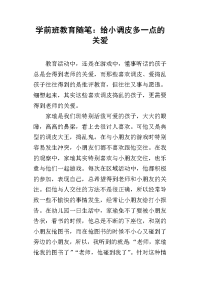 学前班教育随笔：给小调皮多一点的关爱