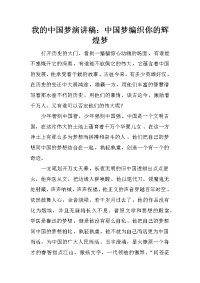 我的中国梦演讲稿：中国梦编织你的辉煌梦