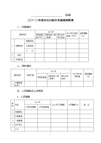 2012年度经营目标任务规划预算表