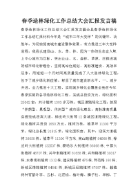 春季造林绿化工作总结大会汇报发言稿