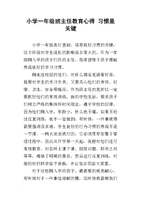 小学一年级班主任教育心得 习惯是关键