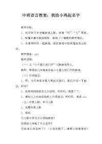 中班语言教案：我给小鸡起名字