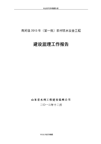 我国农村饮水安全工程监理工作报告