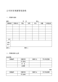 最新公司财务预算管理表格