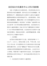 社区综合文化服务中心工作计划表格