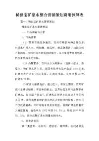 稀世宝矿泉水整合营销策划费用预算表