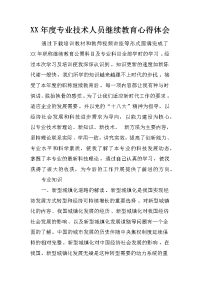 xx年度专业技术人员继续教育心得体会