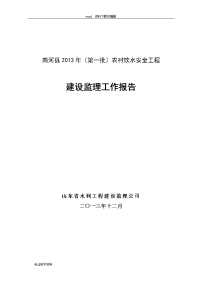 农村饮水安全工程监理工作报告