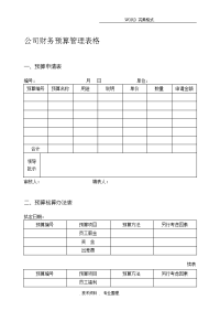 最新公司财务预算管理表格