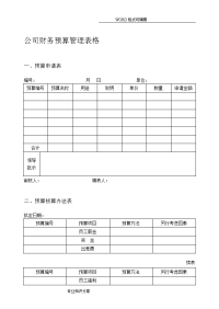 最新公司财务预算管理表格