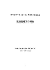 农村饮水安全工程监理工作报告