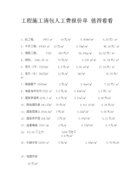 工程施工清包人工费报价单