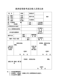 陕西资格考试合格人员登记表