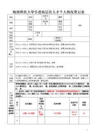 海南师范大学引进高层次人才个人情况登记表