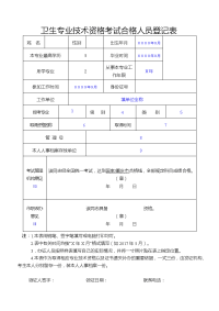 卫生专业技术资格考试合格人员登记表