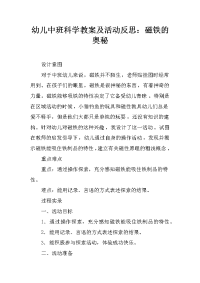 幼儿中班科学教案及活动反思：磁铁的奥秘