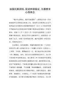 加强民族团结,促进和谐稳定,主题教育心得体会