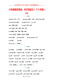 六年级英语单词句子总复习（3-6年级）