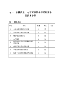 包一录播教室、电子班牌设备等采购清单及技术参数