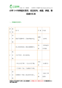 整理小升初语文小学级语文常识名言名句成语谚语歇后语大汇总精选